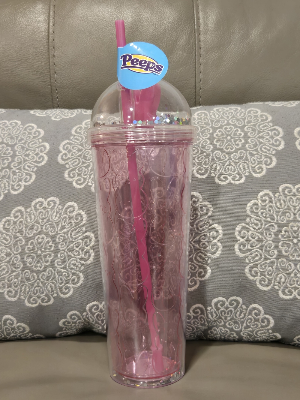 Peeps Pink Swirl Double-Wall Party Tumbler with Straw NWT